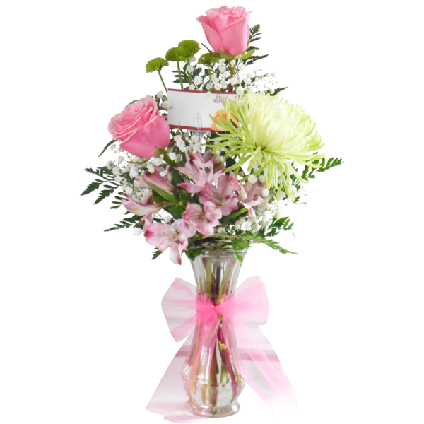 Sweet Pink & White Fresh Flower Arrangement with Vase